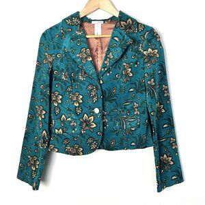 Vintage Velvet Teal‎ Floral Jacket Size Large 70s Vibes Maximalist Artsy